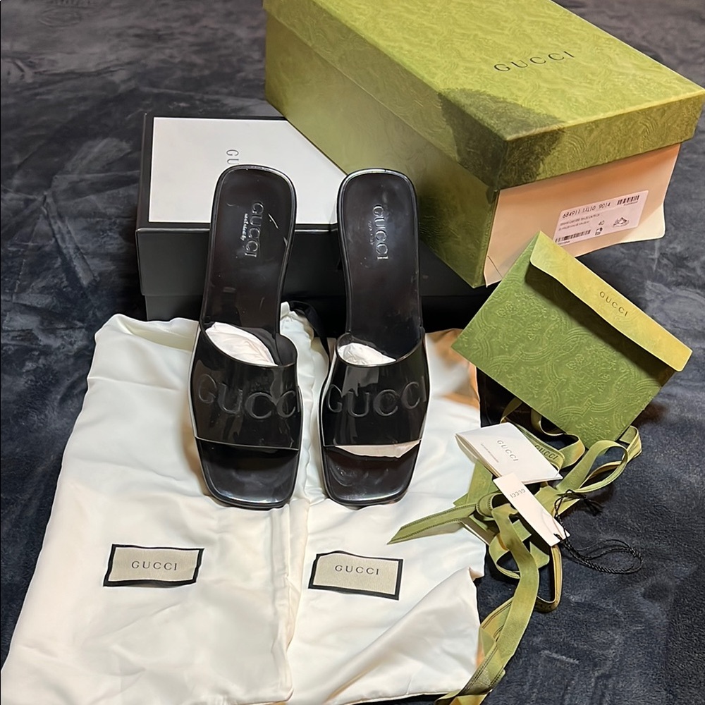 Gucci Black Sandals with Wide Strap and Flat Sole